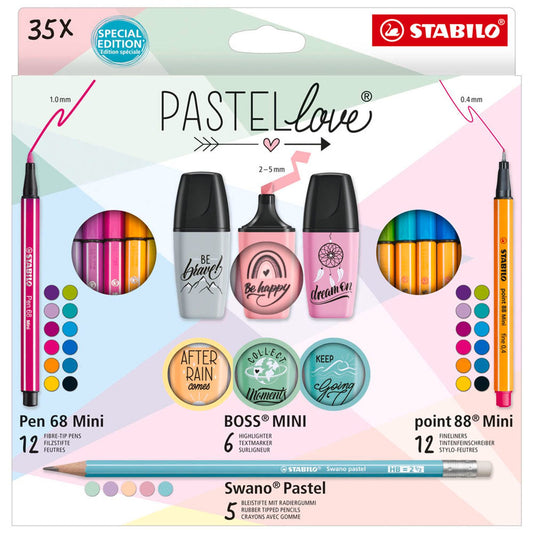 STABILO Schreibset Pastellove farbsortiert | 77/5-9-5 | 1 Pack = 35 St.