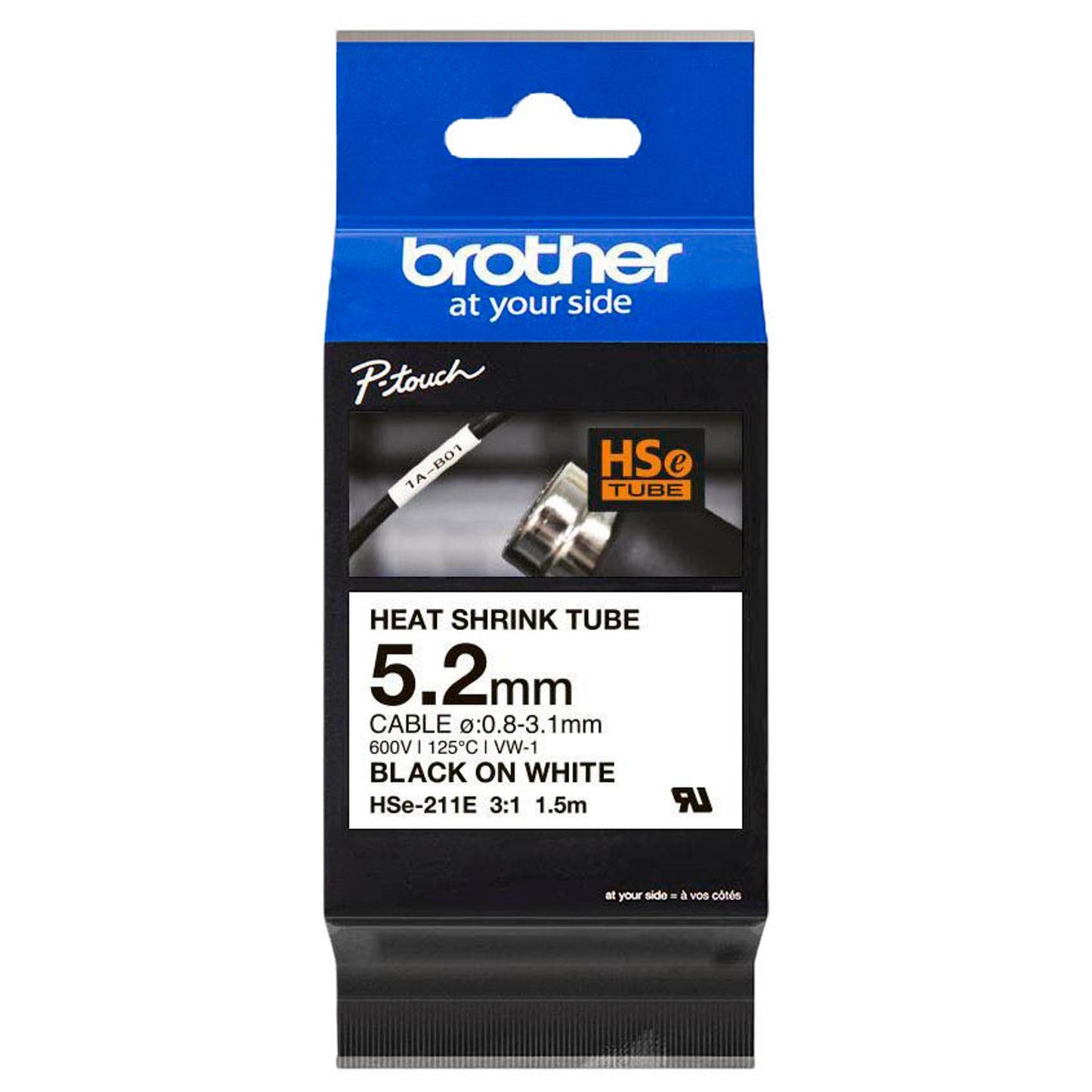brother Schrumpfschlauch HSe-211E , 5,2 mm schwarz auf weiß | HSE211E