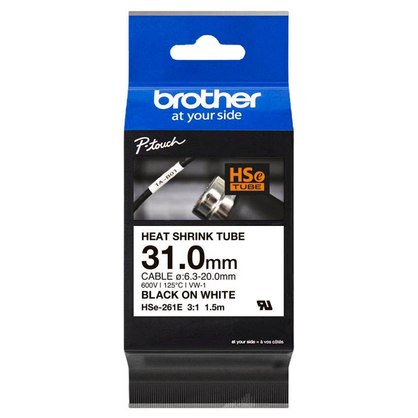 brother Schrumpfschlauch HSe-261E , 31 mm schwarz auf weiß | HSE261E