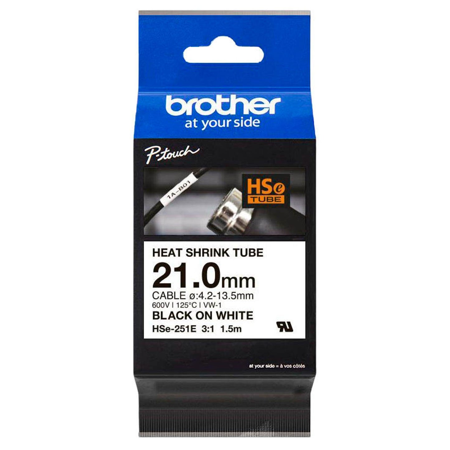 brother Schrumpfschlauch HSe-251E , 21 mm schwarz auf weiß | HSE251E