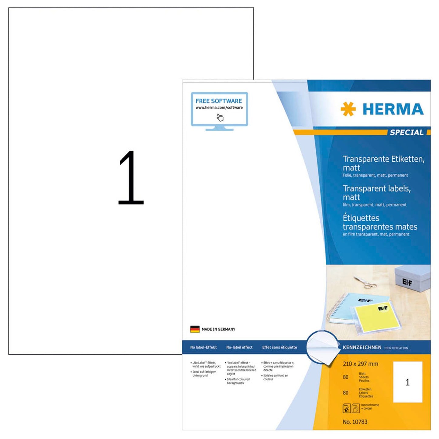 HERMA Folienetiketten transparent 210,0 x 297,0 mm | 10783 | 1 Pack = 80 Blatt