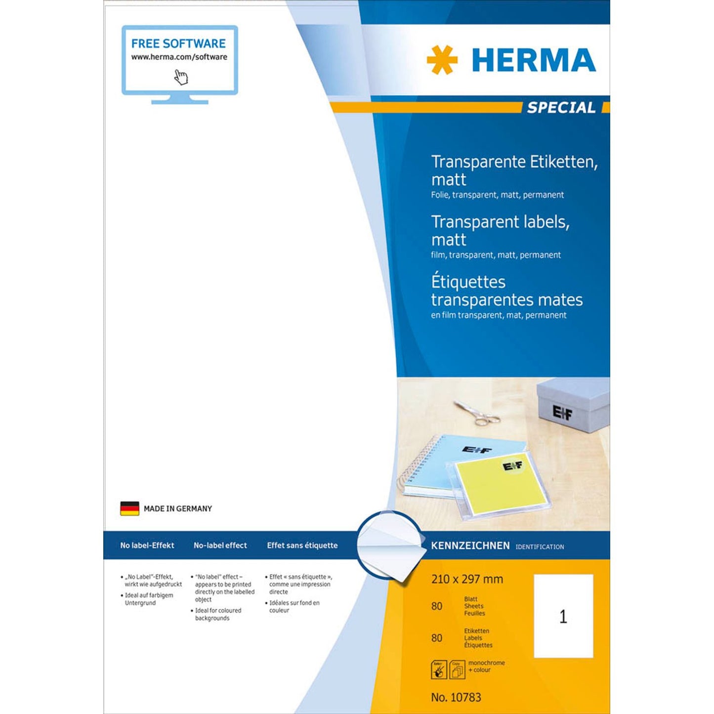 HERMA Folienetiketten transparent 210,0 x 297,0 mm | 10783 | 1 Pack = 80 Blatt