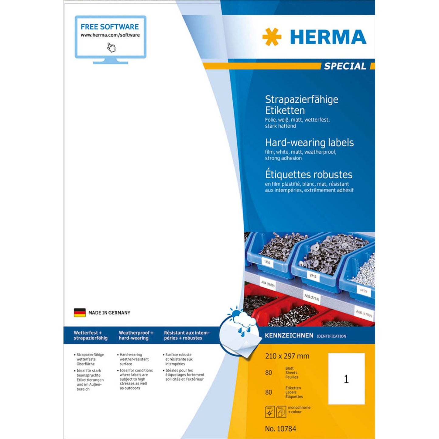 HERMA Folienetiketten weiß 210,0 x 297,0 mm | 10784 | 1 Pack = 80 Blatt
