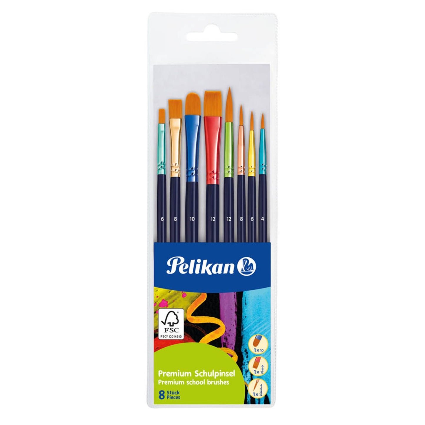 Pelikan Premium Pinsel-Set Größe 3, 4, 6, 8, 10, 12, 8-teilig | 300008240 | 1 Pack = 8 St.