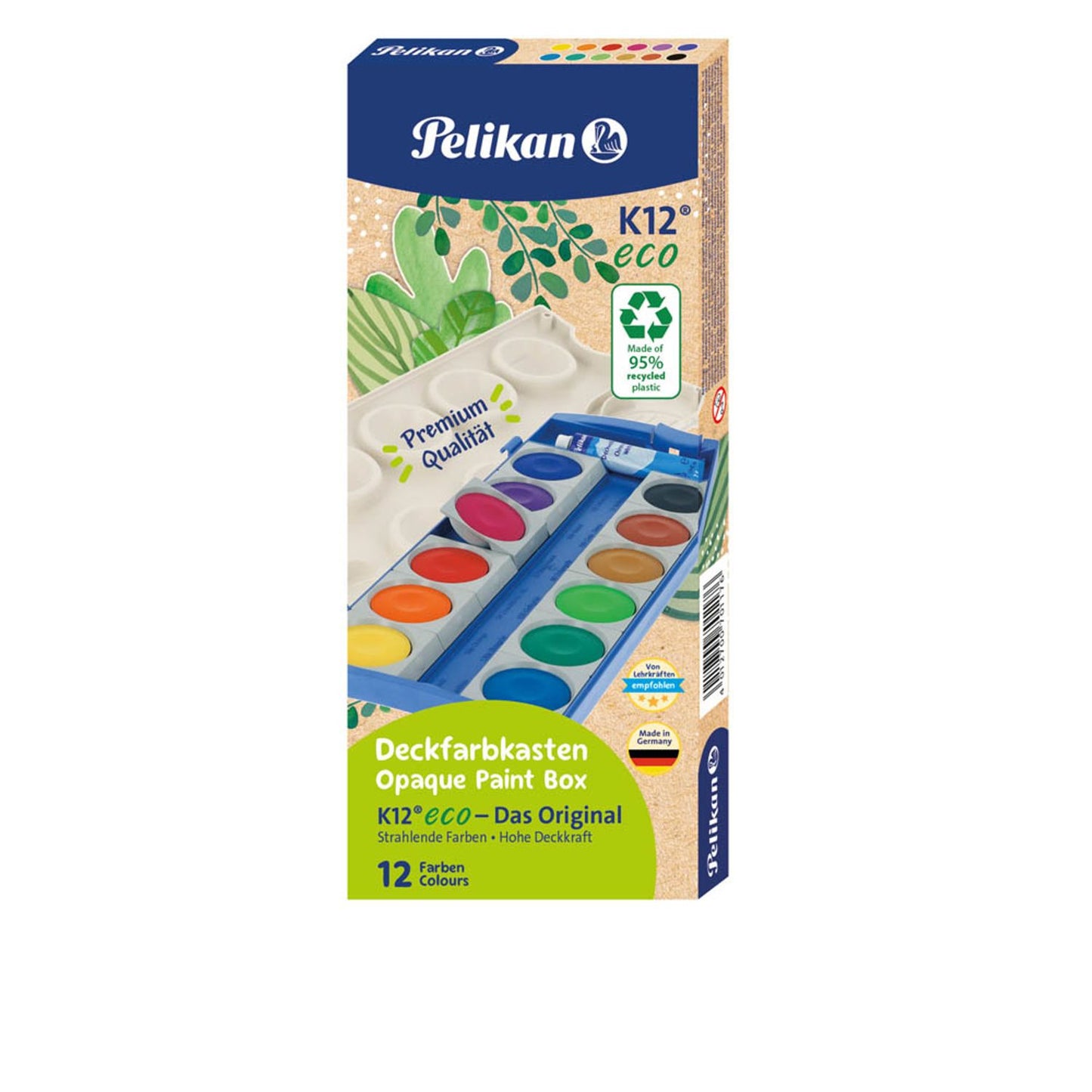 Pelikan K12 eco Wasserfarbkasten 12 Farben und 1 Tube Deckweiß | 300008239