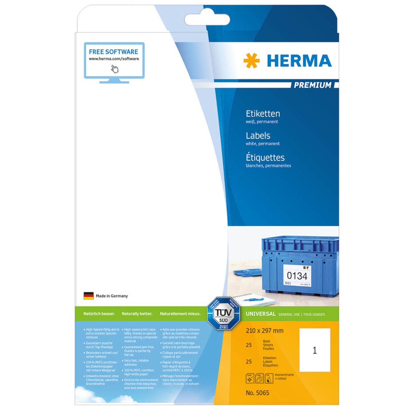 HERMA Etiketten weiß 210,0 x 297,0 mm | 5065 | 1 Pack = 25 Blatt