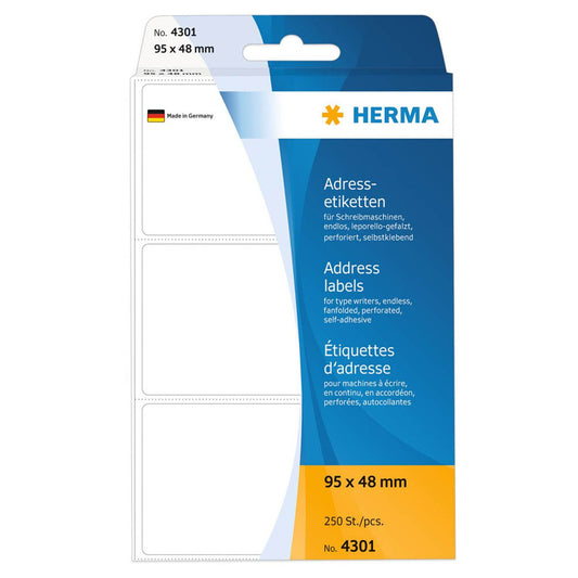 HERMA Adressetiketten weiß 95,0 x 48,0 mm | 4301 | 1 Pack = 250 Etiketten