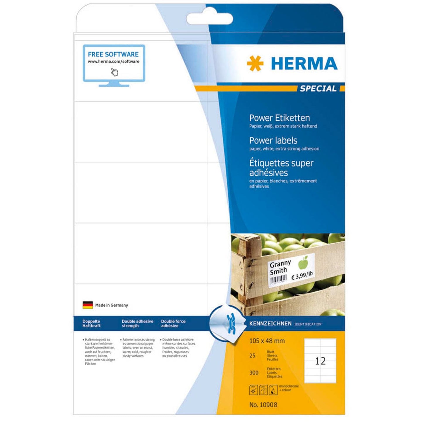 HERMA Power-Etiketten weiß 105,0 x 48,0 mm | 10908 | 1 Pack = 25 Blatt