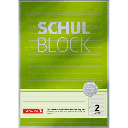 BRUNNEN Schreibblock Premium DIN A4 liniert Lineatur 2. Schuljahr | 1052602