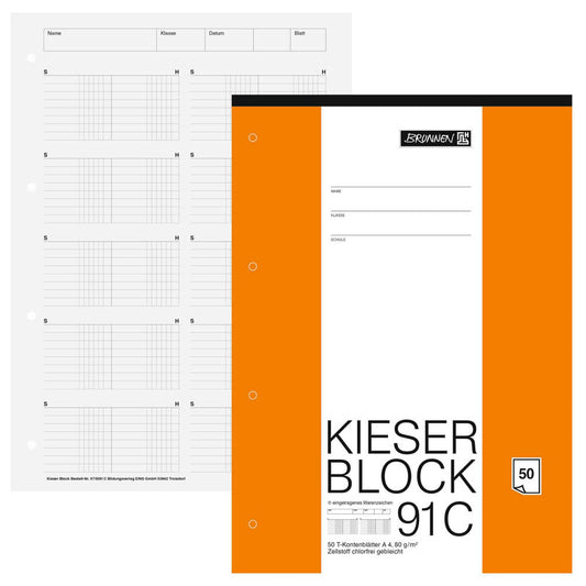 BRUNNEN Arbeitsblock Kieserblock DIN A4 T-Konten Lineatur 91C | 1042931