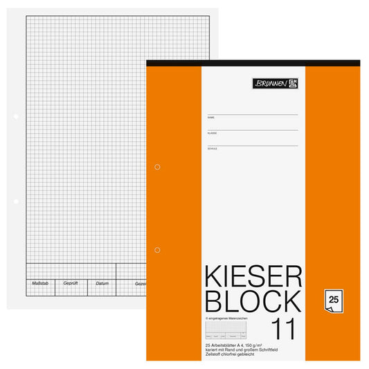 BRUNNEN Arbeitsblock Kieserblock DIN A4 kariert Lineatur 11 | 1042235