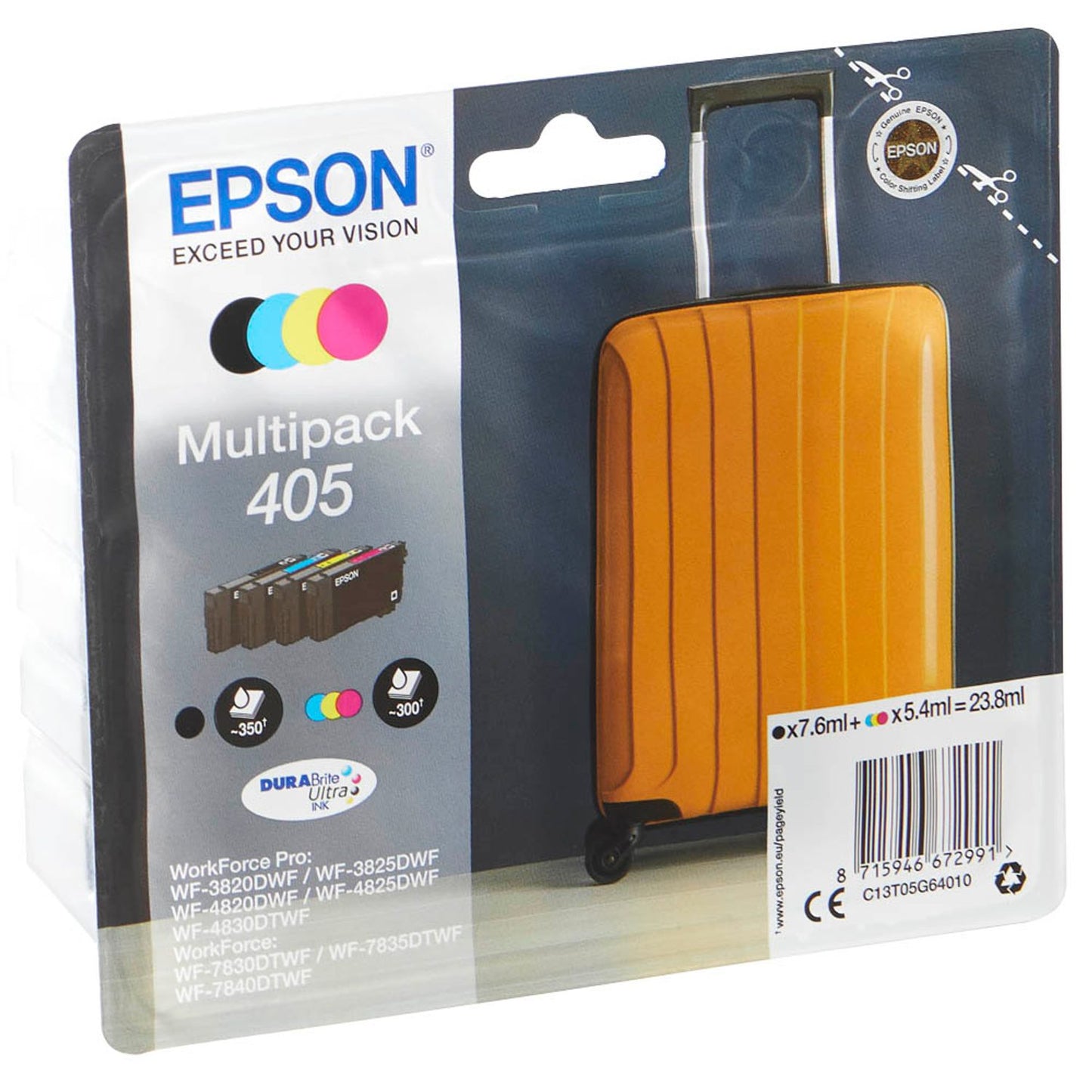 EPSON 405 / T05G6 schwarz, cyan, magenta, gelb Druckerpatronen, 4er-Set | C13T05G64010 | 1 Pack = 4 St.