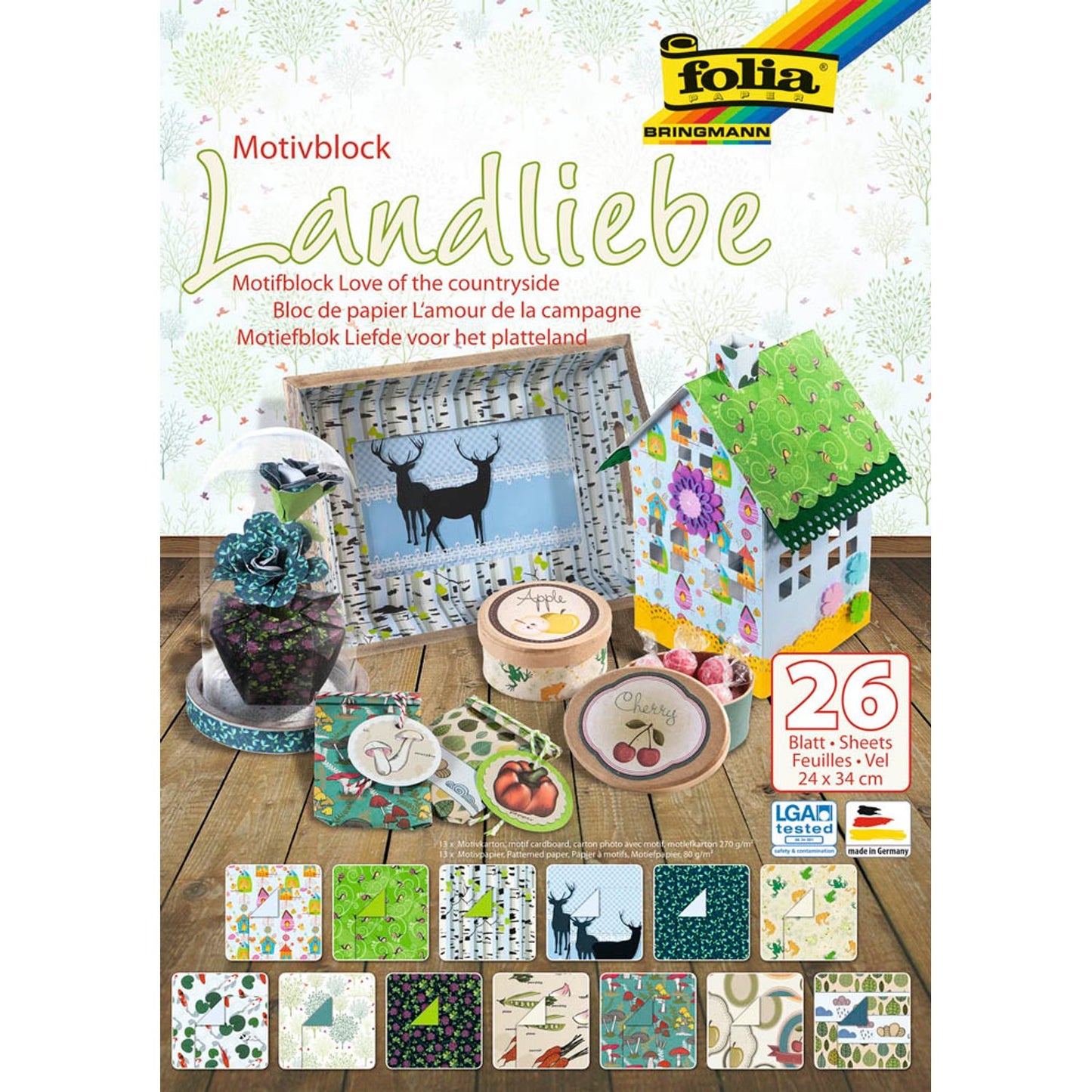folia Motivblock Landliebe farbsortiert 80/270 g/qm | 47349 | 1 Pack = 26 St.