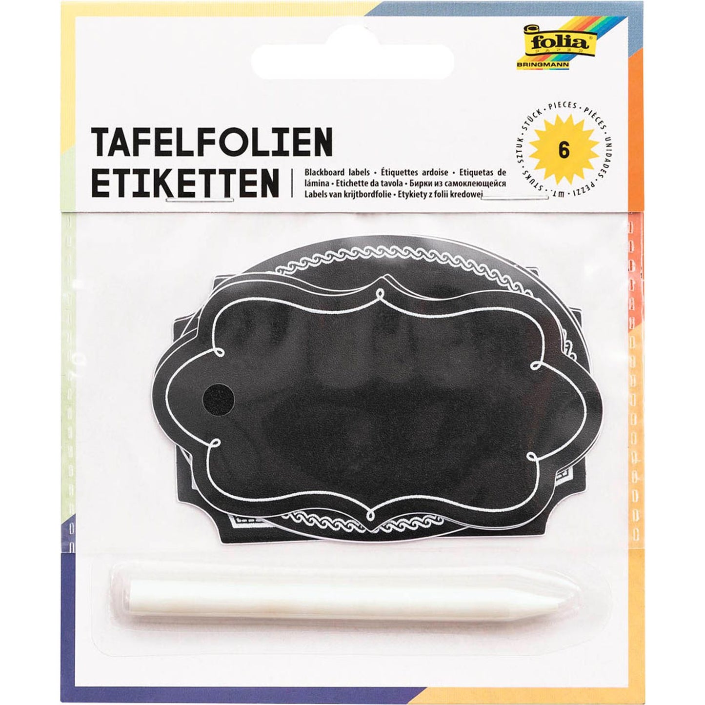 folia Tafelfolie selbstklebend Tafelfolien Etiketten inkl. Specksteinstift | 39201 | 1 Pack = 6 St.