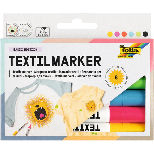 folia Basic Edition Textilmarker farbsortiert | 580 | 1 Pack = 6 St.