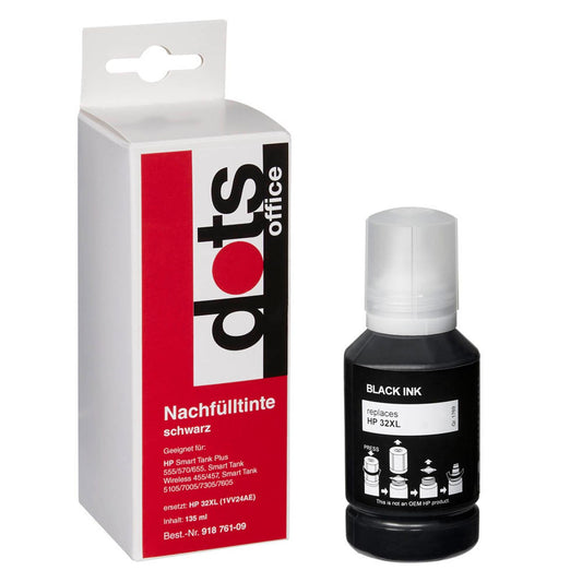 dots schwarz Tintenflasche kompatibel zu HP 32XL (1VV24AE) | 1769,1001-DOTS