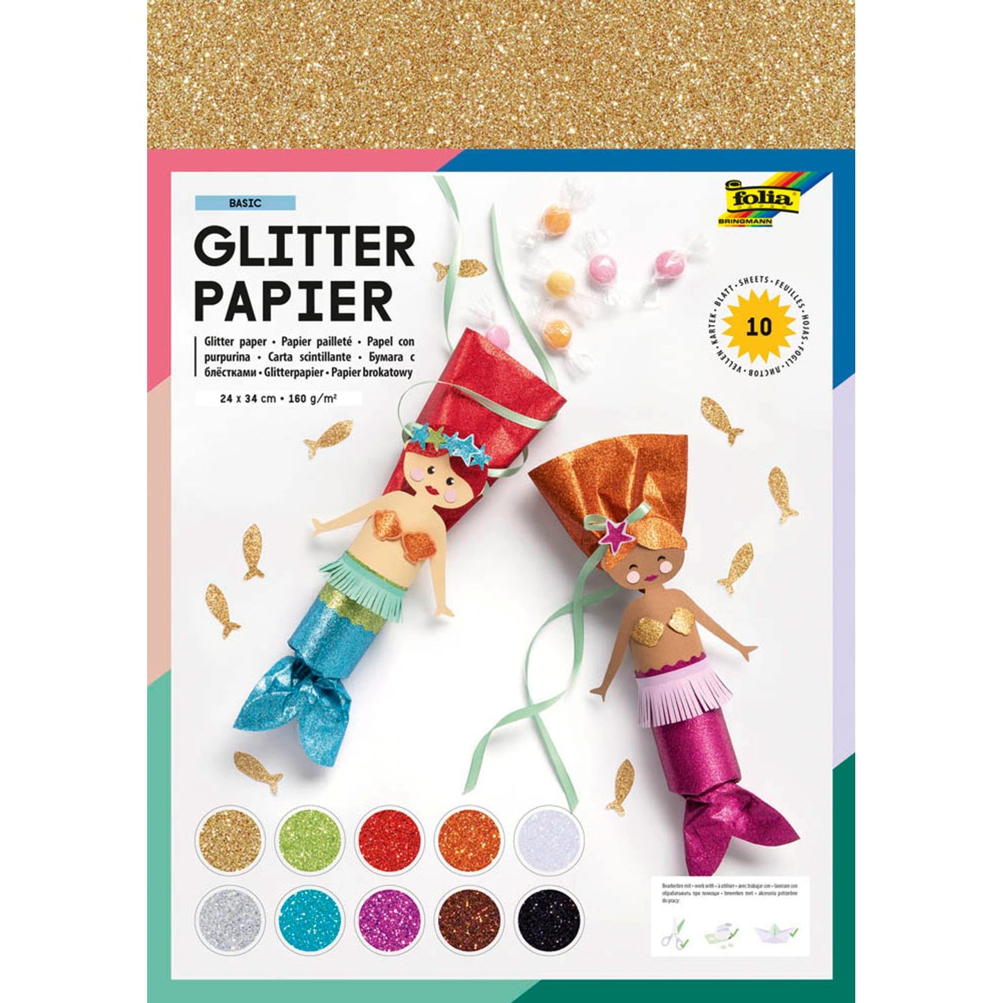 folia Tonpapier Glitterpapier farbsortiert 170 g/qm | 880409