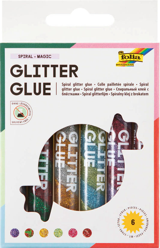 6 folia Glitter Glue SPIRAL Klebestifte 6 x 10,5 ml