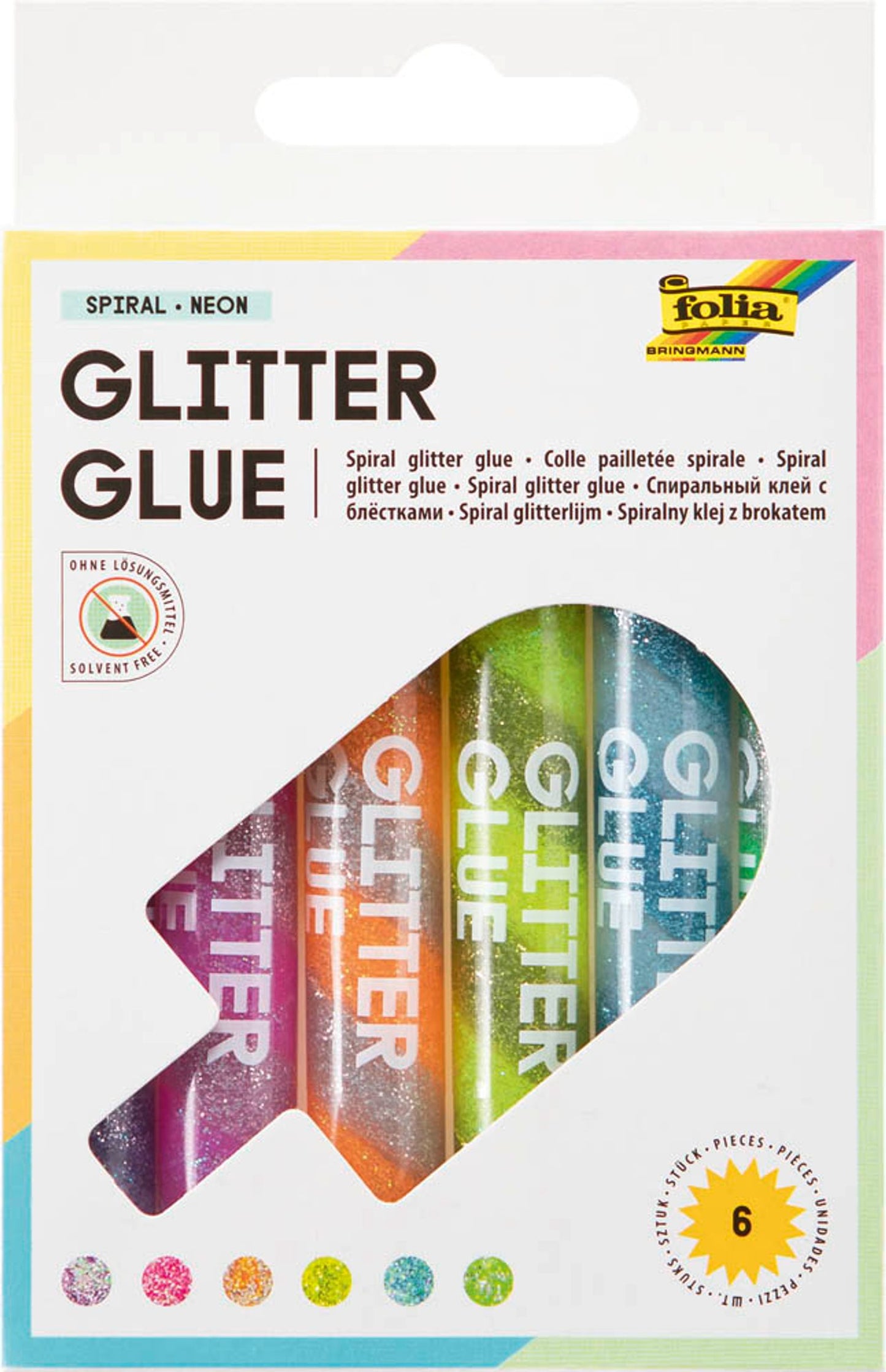 6 folia Glitter Glue SPIRAL Klebestifte 6 x 10,5 ml
