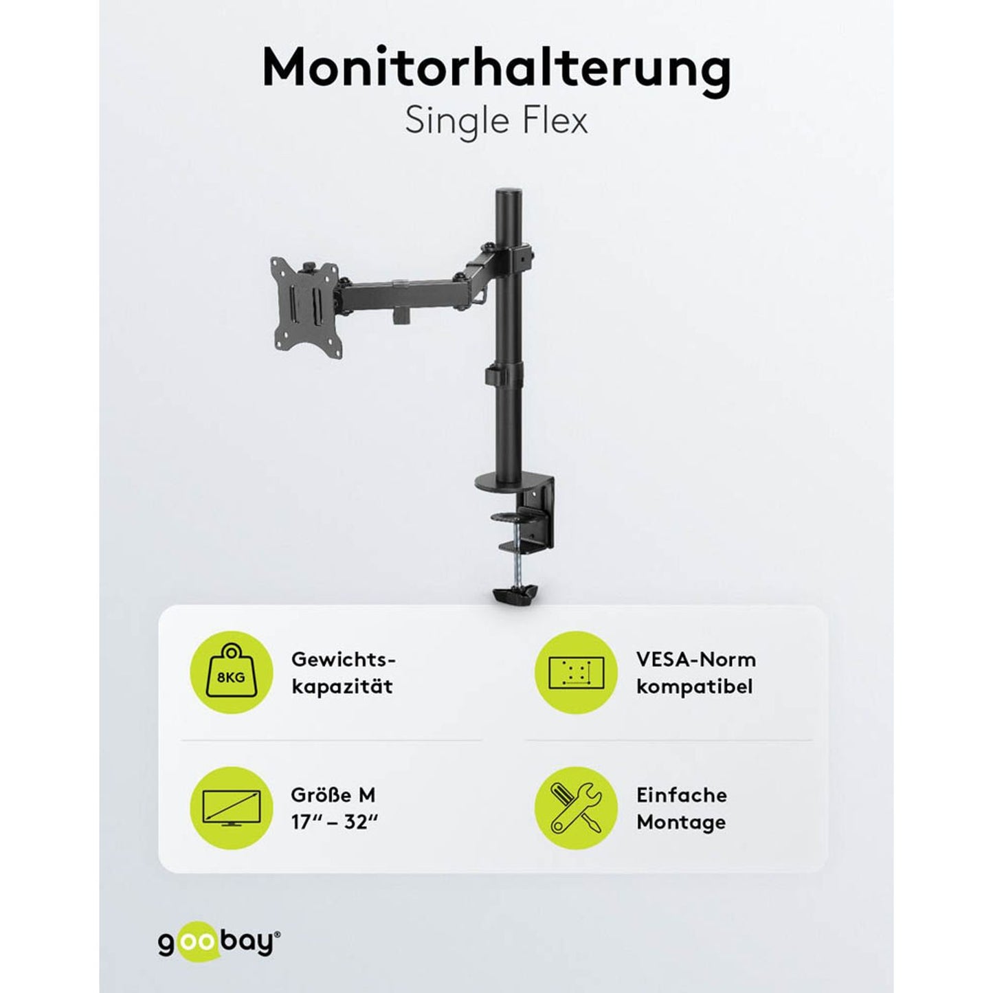 goobay Monitor-Halterung Single Flex schwarz für 1 Monitor, Tischklemme | 58528