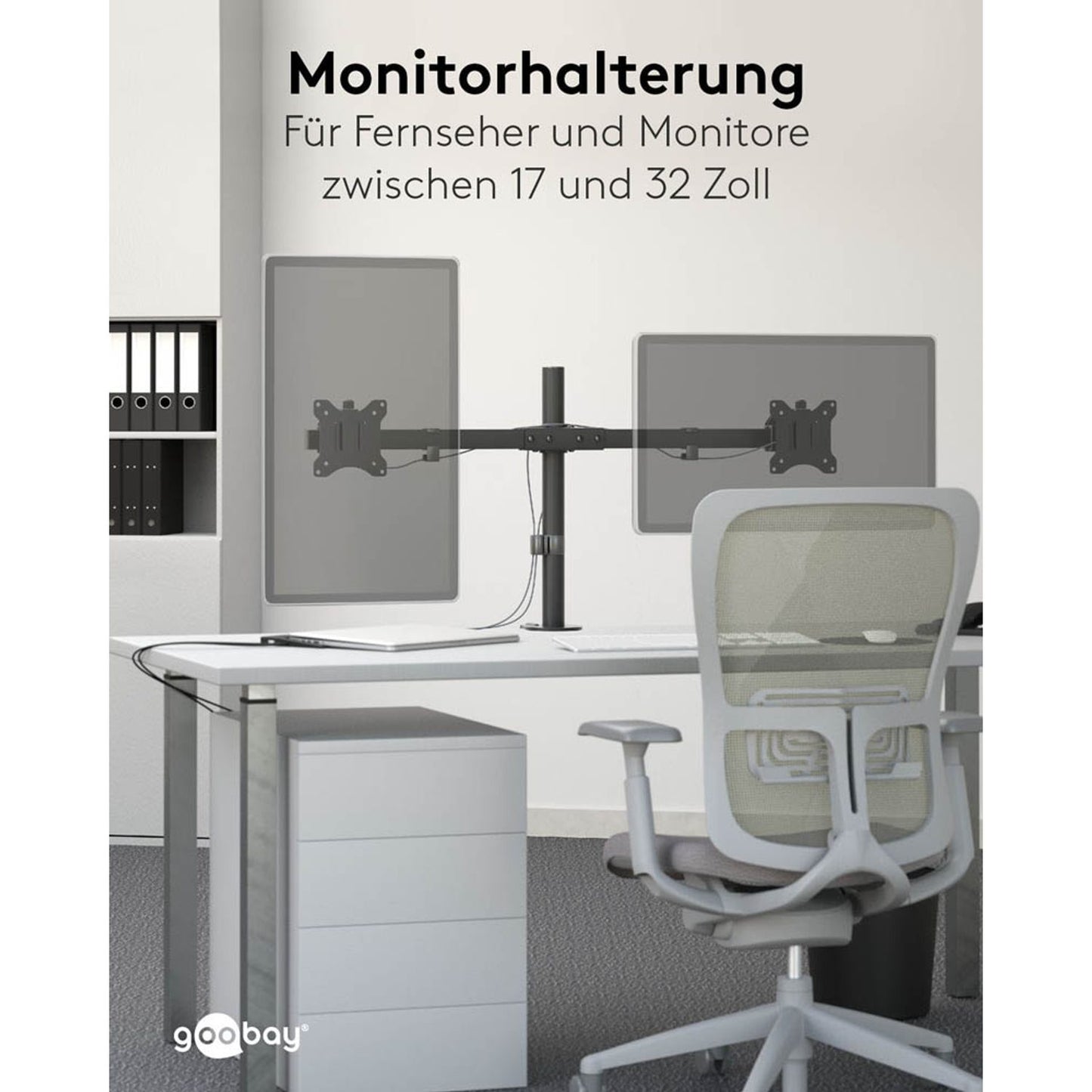 goobay Monitor-Halterung Fix schwarz für 2 Monitore, Tischklemme, Tischbohrung | 59394