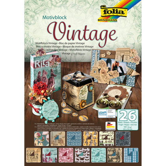 folia Motivblock Vintage farbsortiert 80/270 g/qm | 47549 | 1 Pack = 26 St.