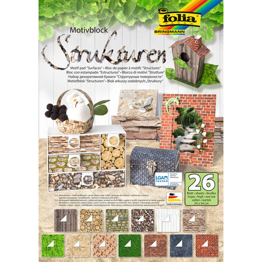 folia Motivblock Struktur farbsortiert 80/270 g/qm | 48149 | 1 Pack = 26 St.