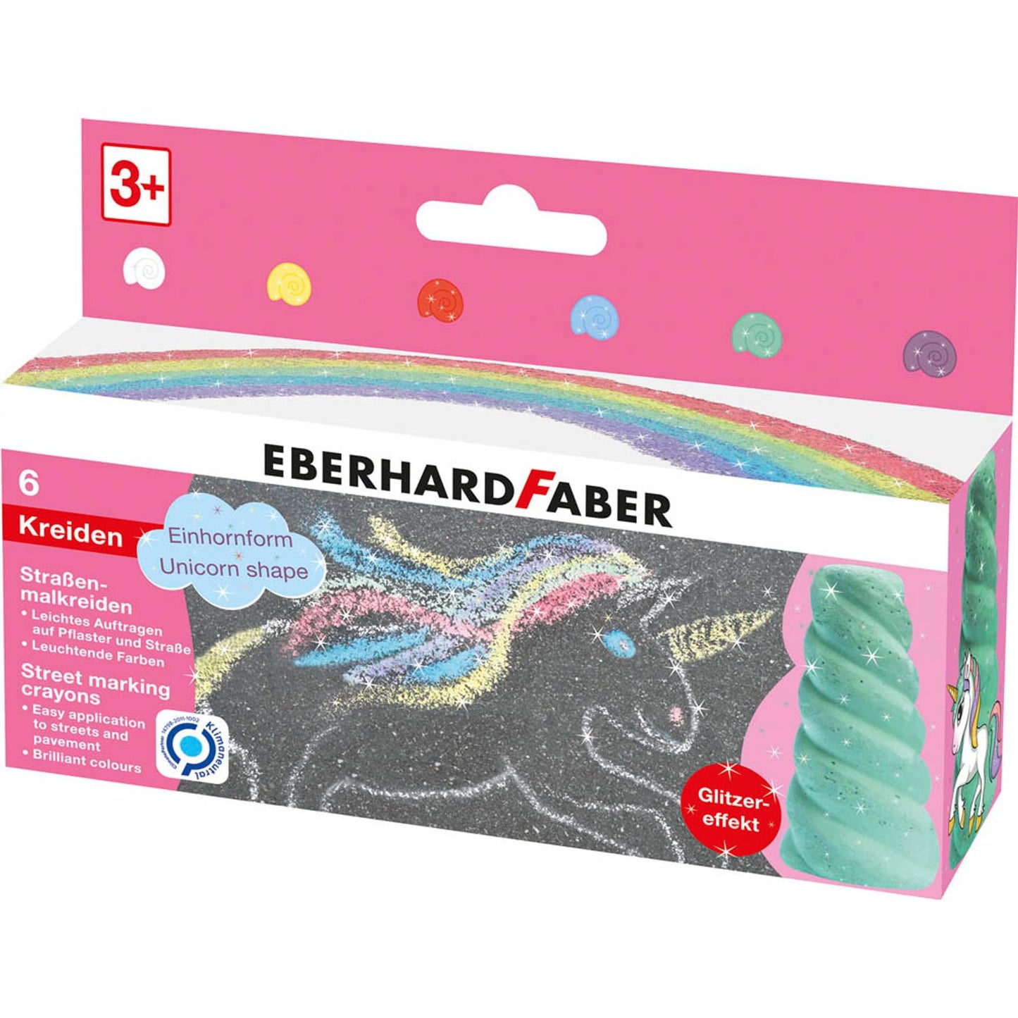 EBERHARD FABER Einhorn Straßenmalkreide Glitzer farbsortiert | 526560 | 1 Pack = 6 St.