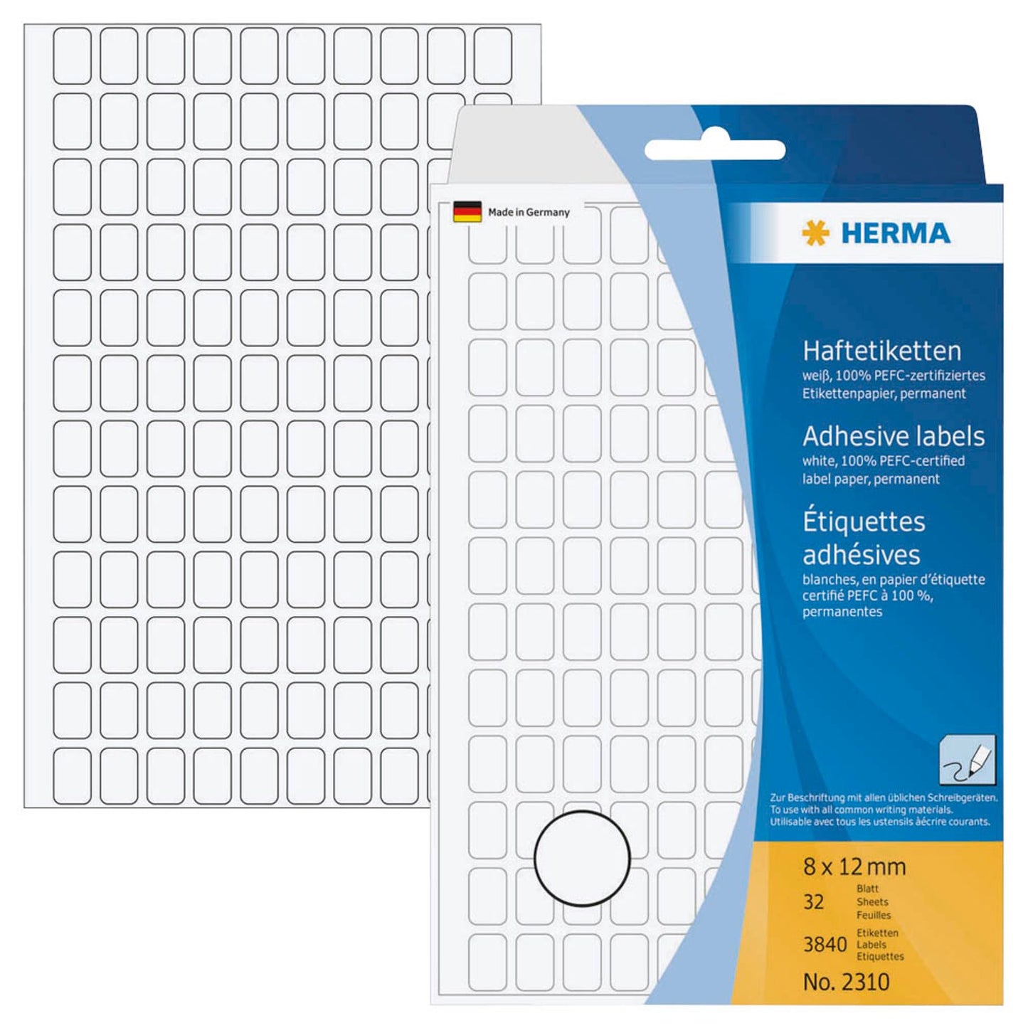 HERMA Etiketten weiß 12,0 x 8,0 mm | 2310 | 1 Pack = 32 Blatt
