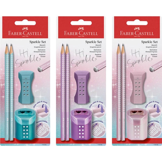 FABER-CASTELL Grip Sparkle Bleistift-Set B rosé, lila oder ocean mit Radierer | 118282