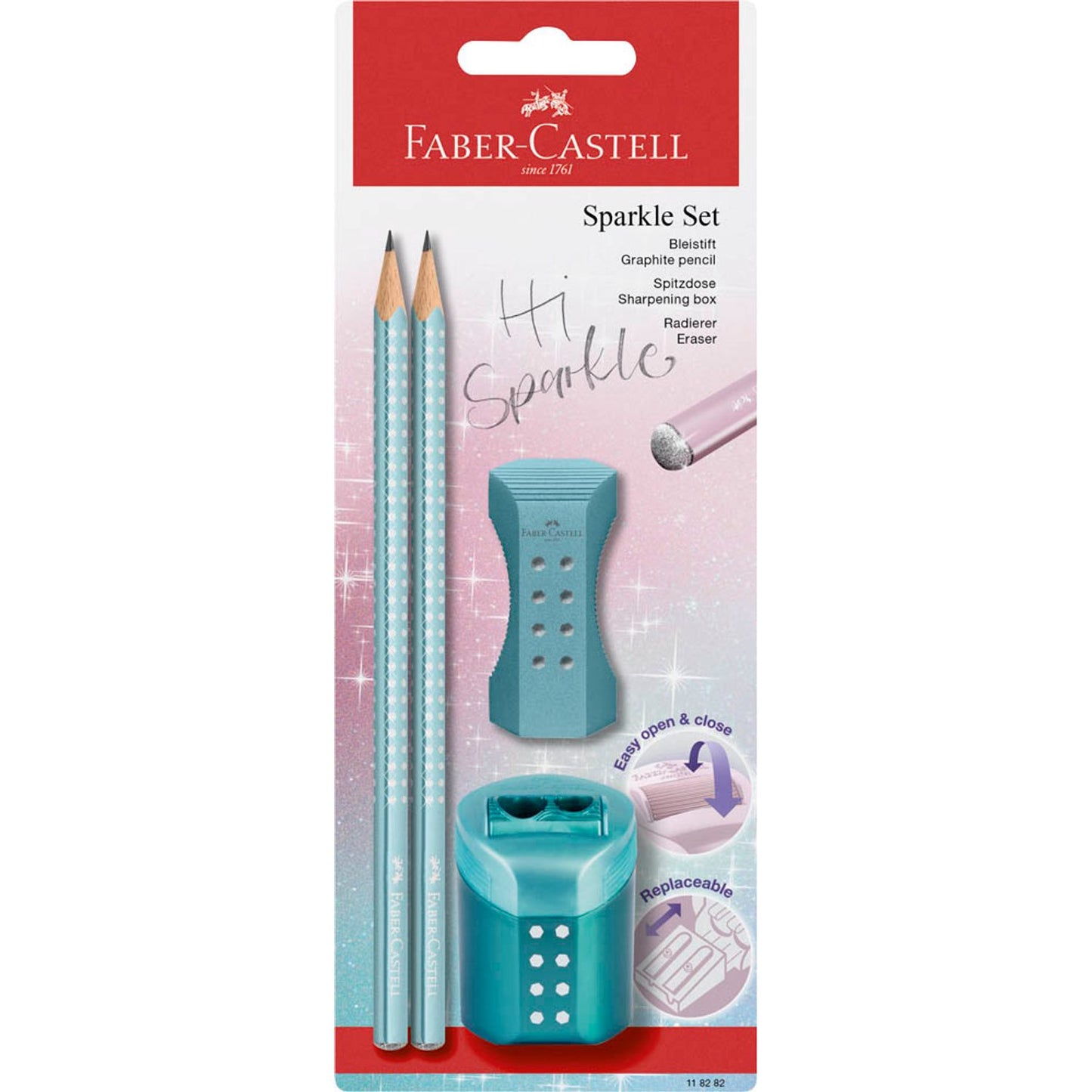 FABER-CASTELL Grip Sparkle Bleistift-Set B rosé, lila oder ocean mit Radierer | 118282