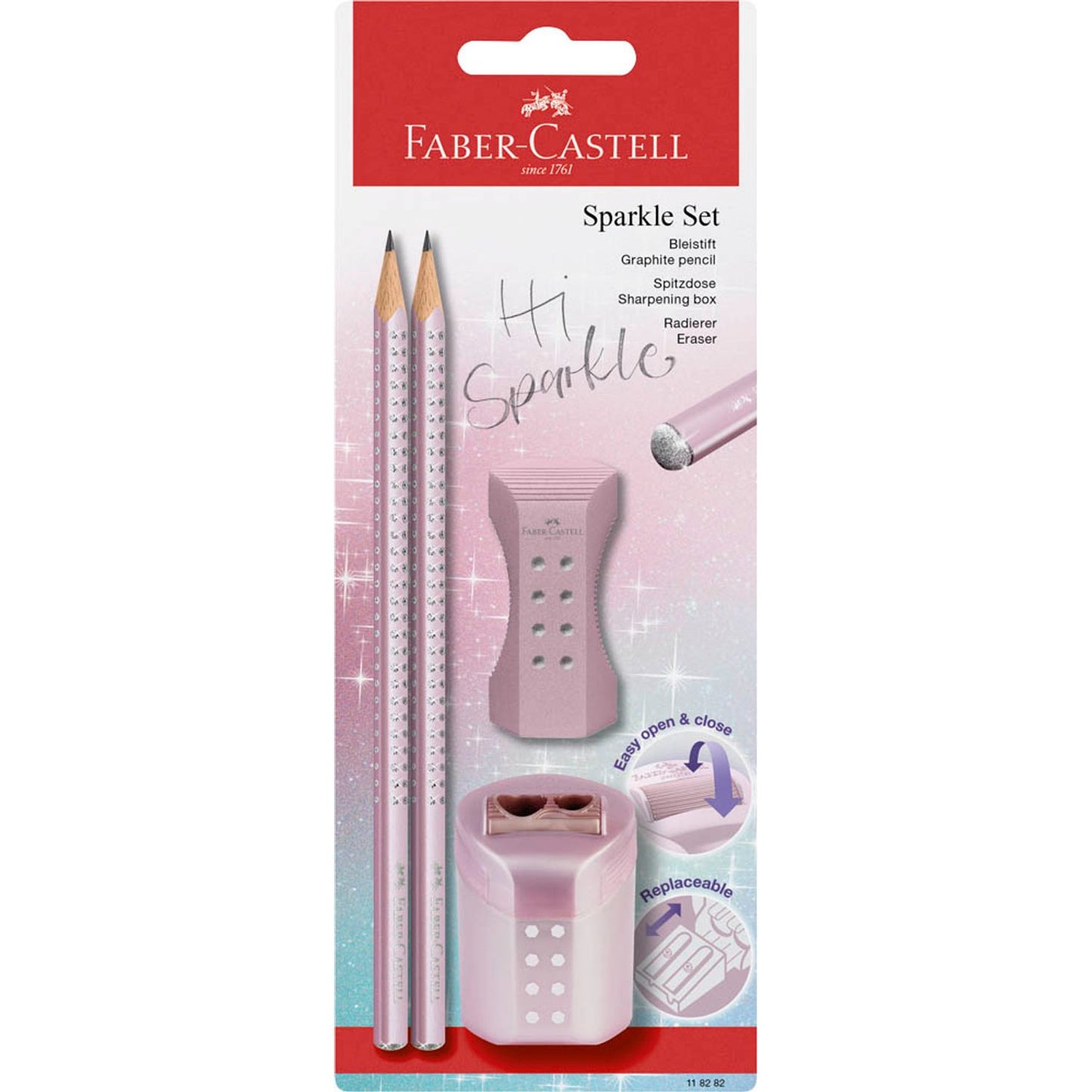 FABER-CASTELL Grip Sparkle Bleistift-Set B rosé, lila oder ocean mit Radierer | 118282