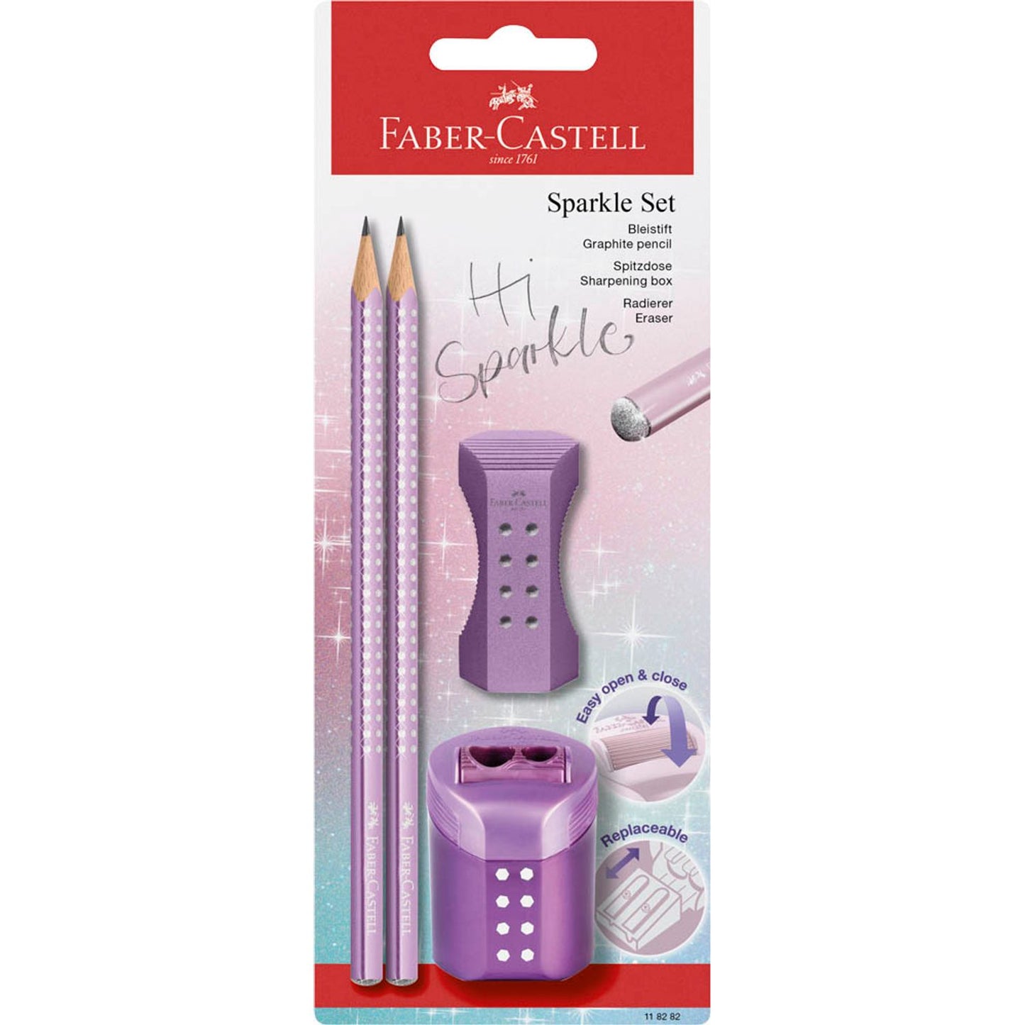FABER-CASTELL Grip Sparkle Bleistift-Set B rosé, lila oder ocean mit Radierer | 118282