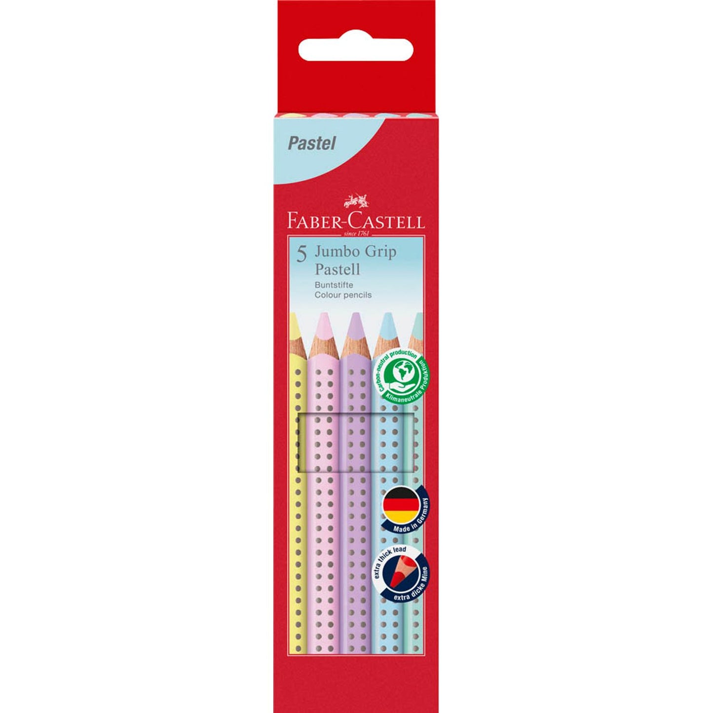 FABER-CASTELL Jumbo Grip Pastell Buntstifte farbsortiert | 110991 | 1 Pack = 5 St.