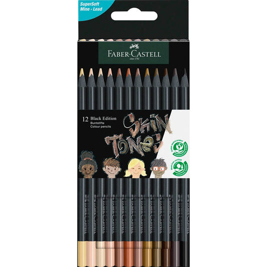 FABER-CASTELL Black Edition Skin Tones Buntstifte farbsortiert | 116414 | 1 Pack = 12 St.