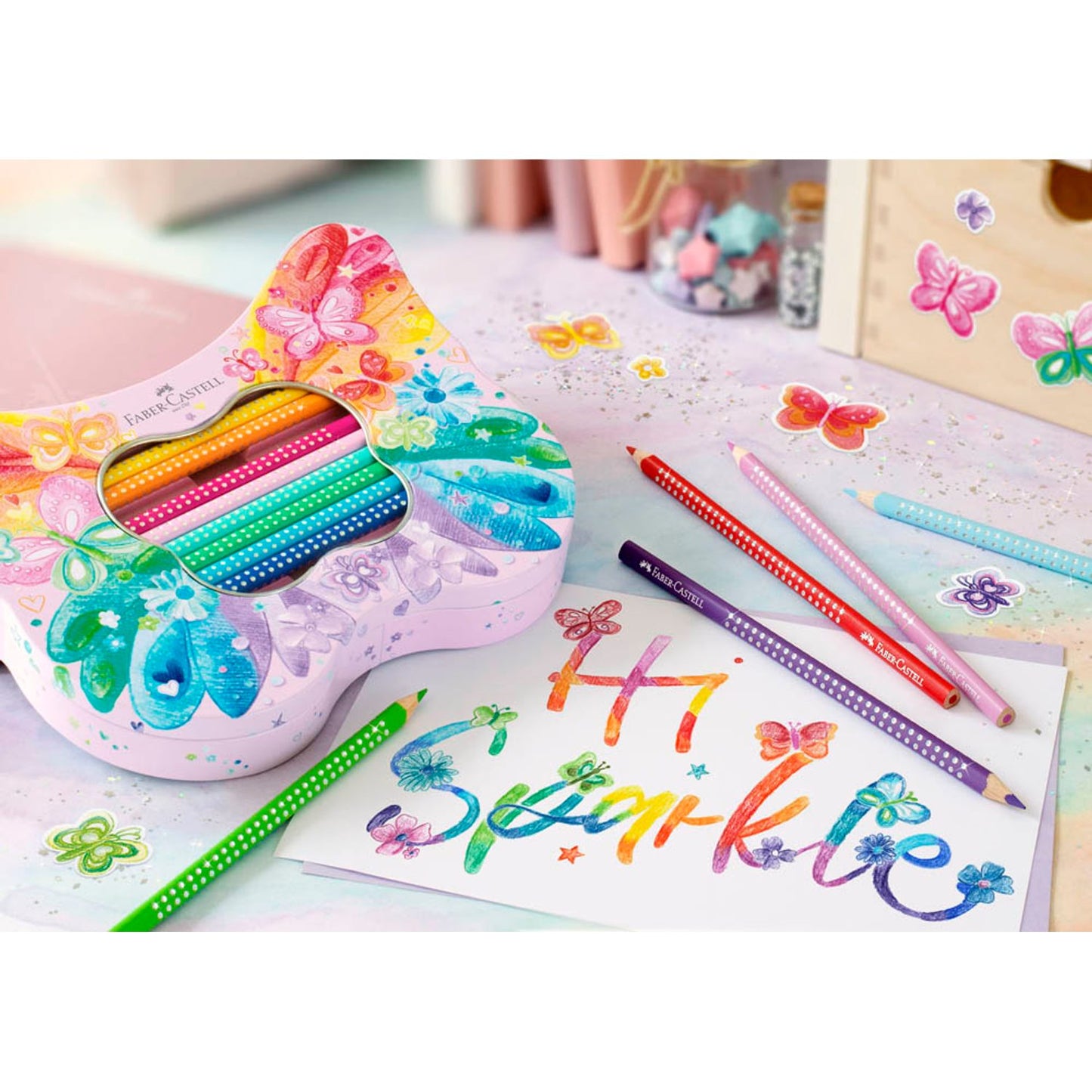 FABER-CASTELL Geschenkset Schmetterling Sparkle Buntstifte farbsortiert | 201971 | 1 Pack = 20 St.