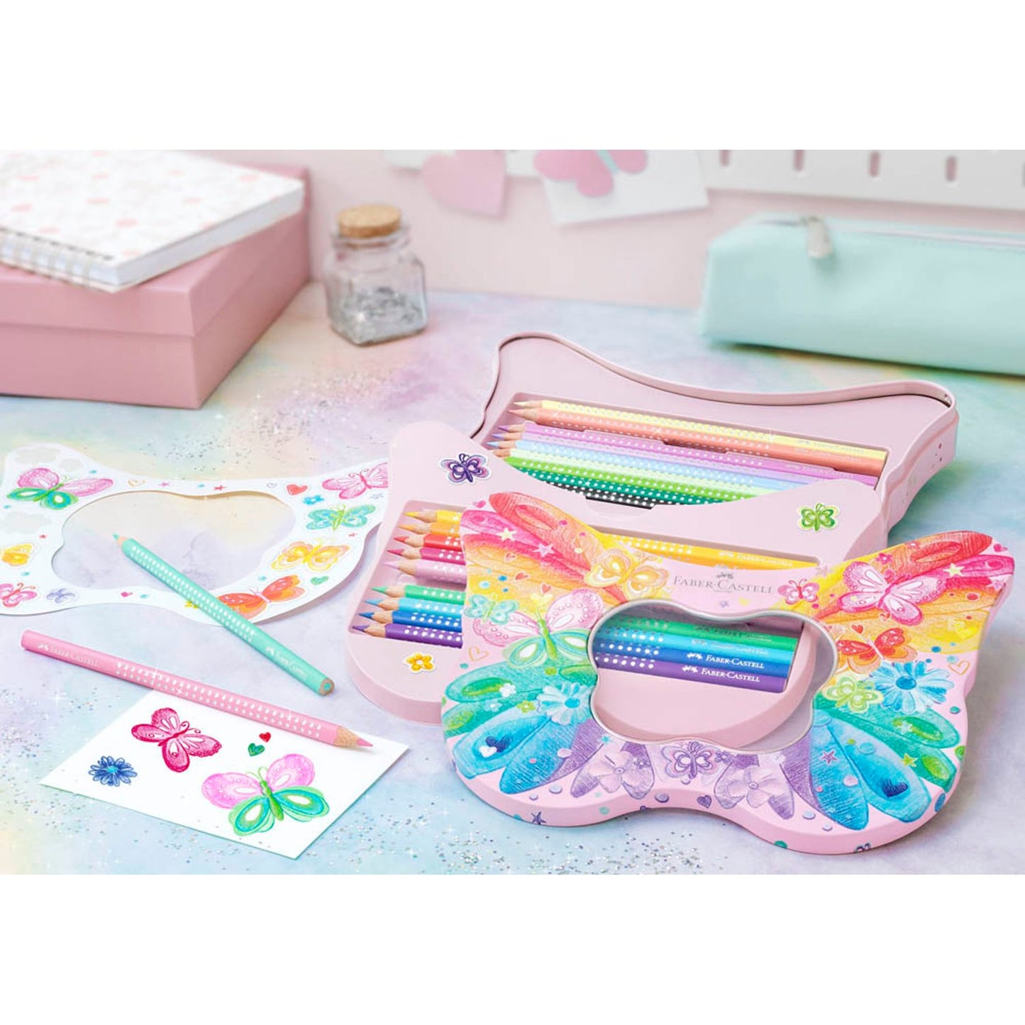 FABER-CASTELL Geschenkset Schmetterling Sparkle Buntstifte farbsortiert | 201971 | 1 Pack = 20 St.