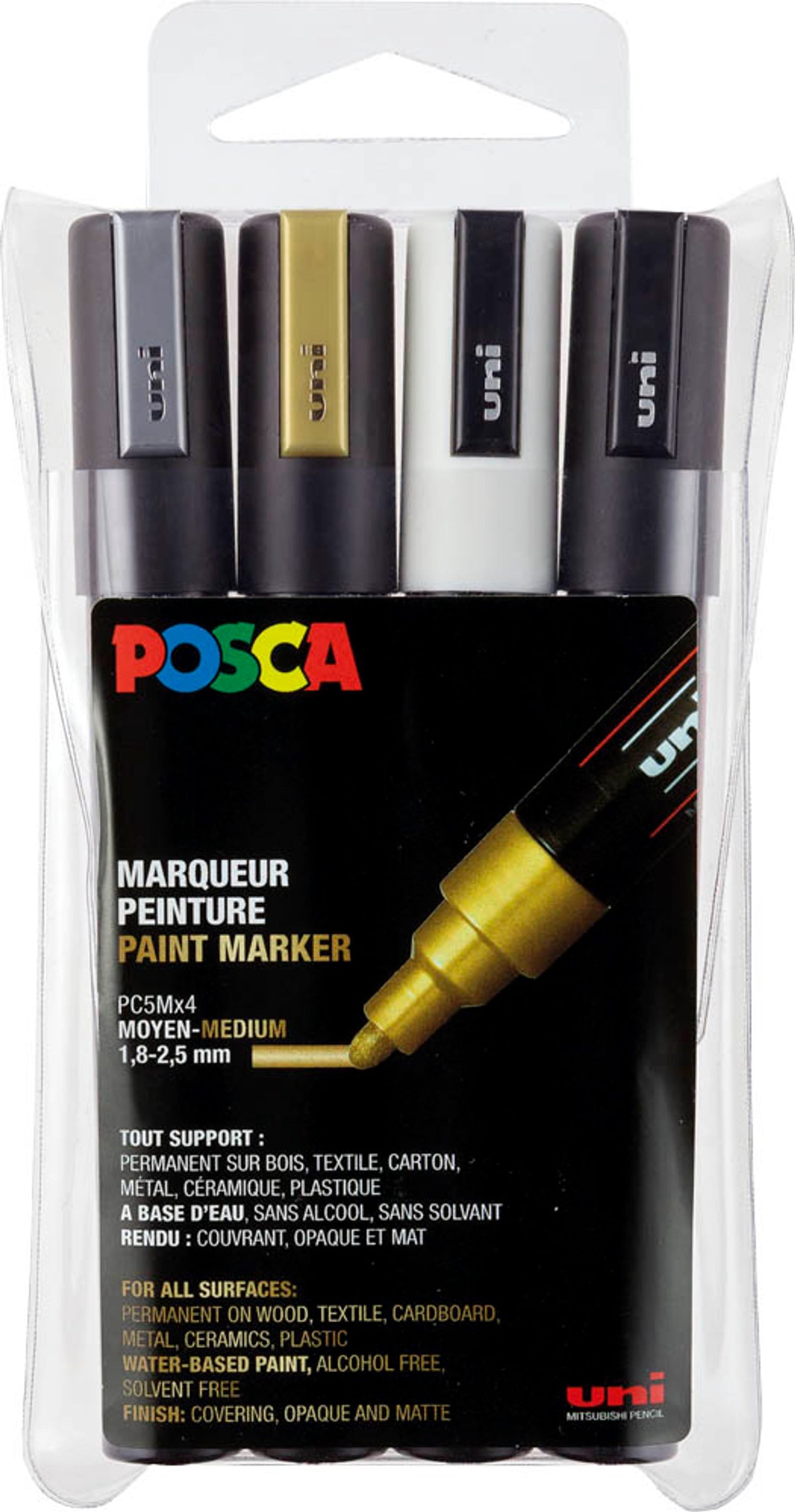 uni-ball POSCA PC-5M Metallic Acrylstift farbsortiert 1,8 - 2,5 mm, 4 St.