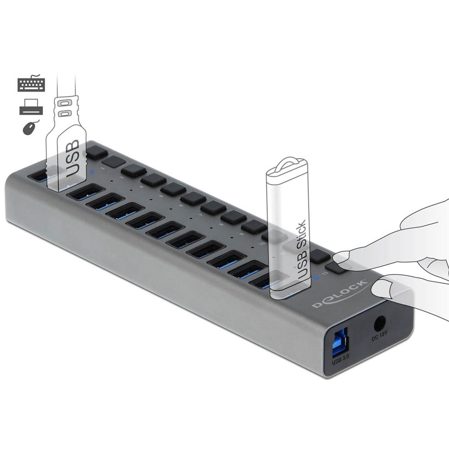 DeLOCK USB-Hub SuperSpeed 13-fach grau | 63738