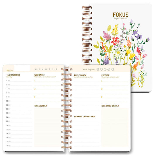 LUMA Notizbuch MyJourney Tageszielbuch Wildblumen DIN A5 blanko, mehrfarbig Hardcover 100 Seiten | LU MYJOURNEY 04