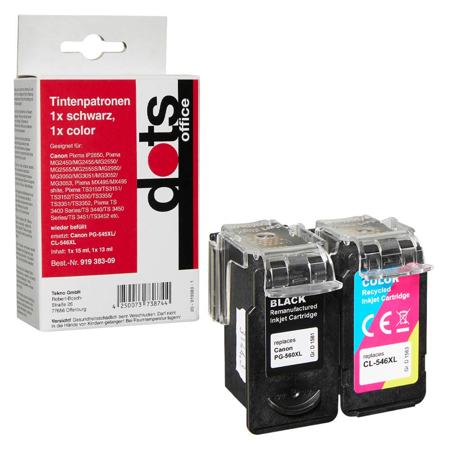 dots schwarz, color Druckköpfe kompatibel zu Canon PG-545XL + CL-546XL, 2er-Set | 1562,4005-DOTS | 1 Pack = 2 St.