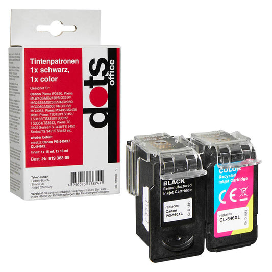 dots schwarz, color Druckköpfe kompatibel zu Canon PG-545XL + CL-546XL, 2er-Set | 1562,4005-DOTS | 1 Pack = 2 St.