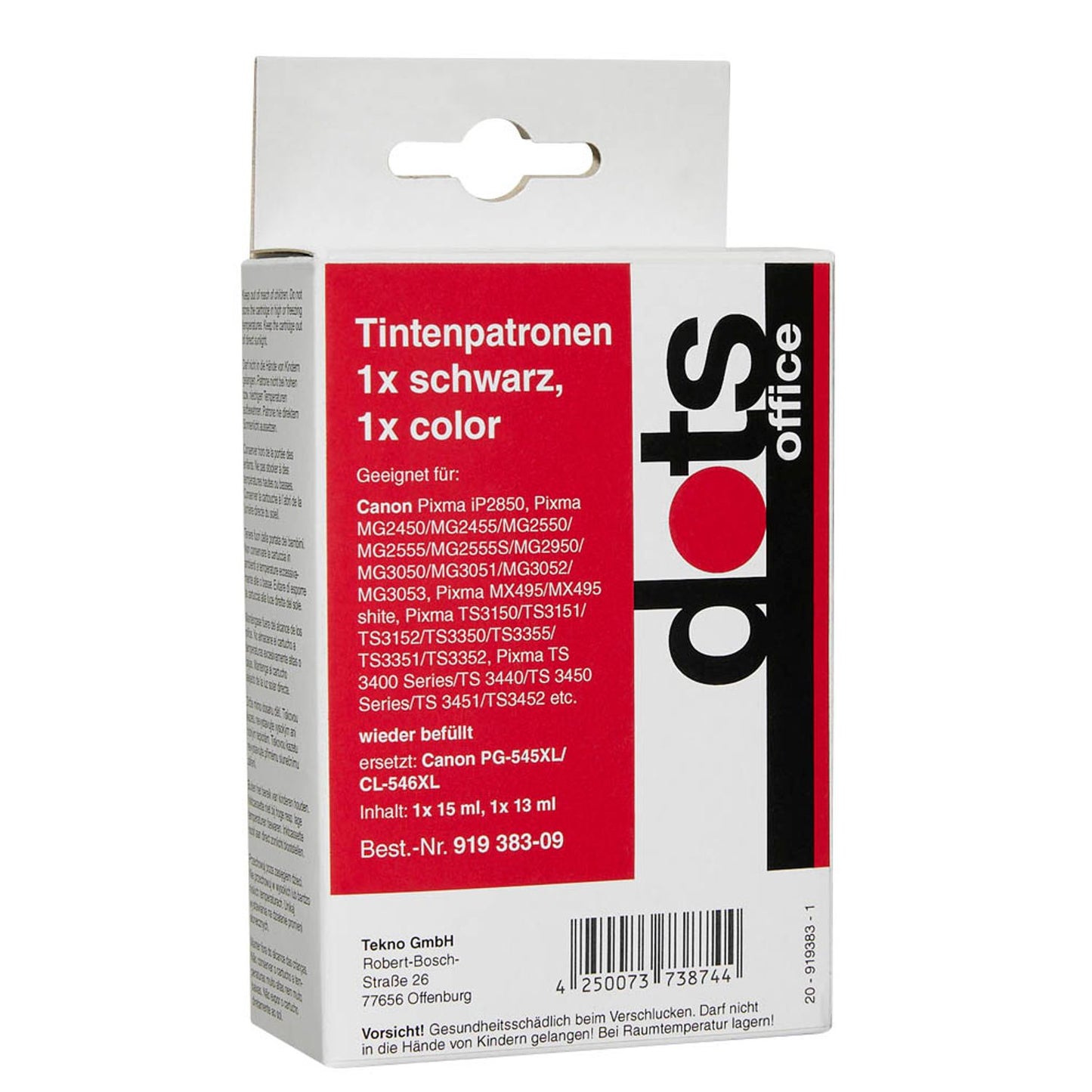 dots schwarz, color Druckköpfe kompatibel zu Canon PG-545XL + CL-546XL, 2er-Set | 1562,4005-DOTS | 1 Pack = 2 St.