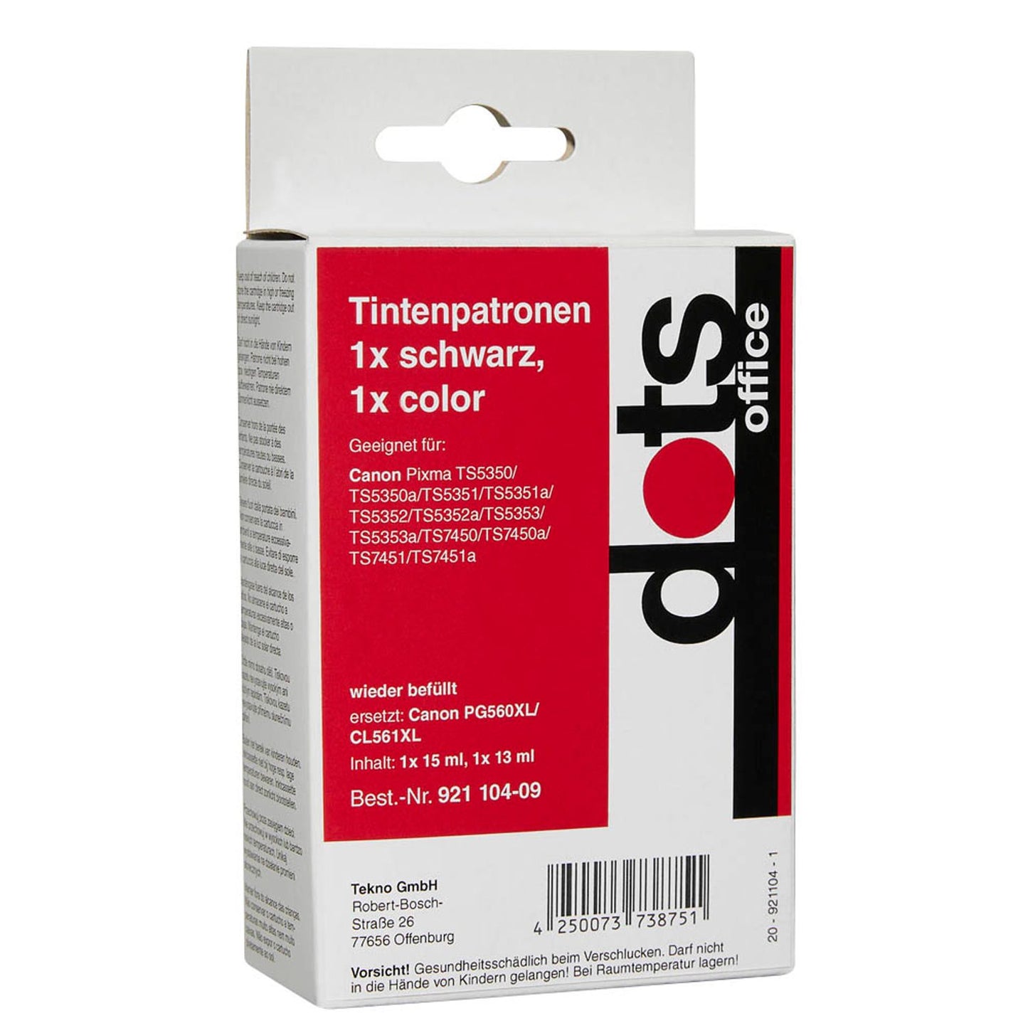 dots schwarz, color Druckerpatronen kompatibel zu Canon PG560XL/CL561XL, 2er-Set | 1581,4005-DOTS | 1 Pack = 2 St.