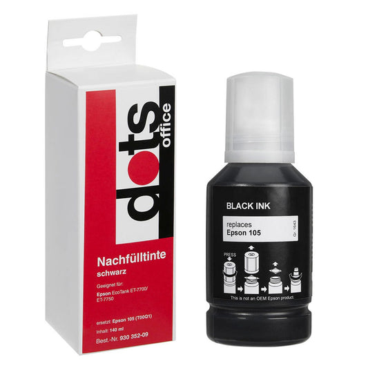dots schwarz Tintenflasche kompatibel zu EPSON 105 (T00Q1) | 1643,1001-DOTS