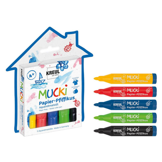 KREUL MUCKI Papier-Pfiffikus Aquarellmarker farbsortiert | 27155 | 1 Pack = 5 St.