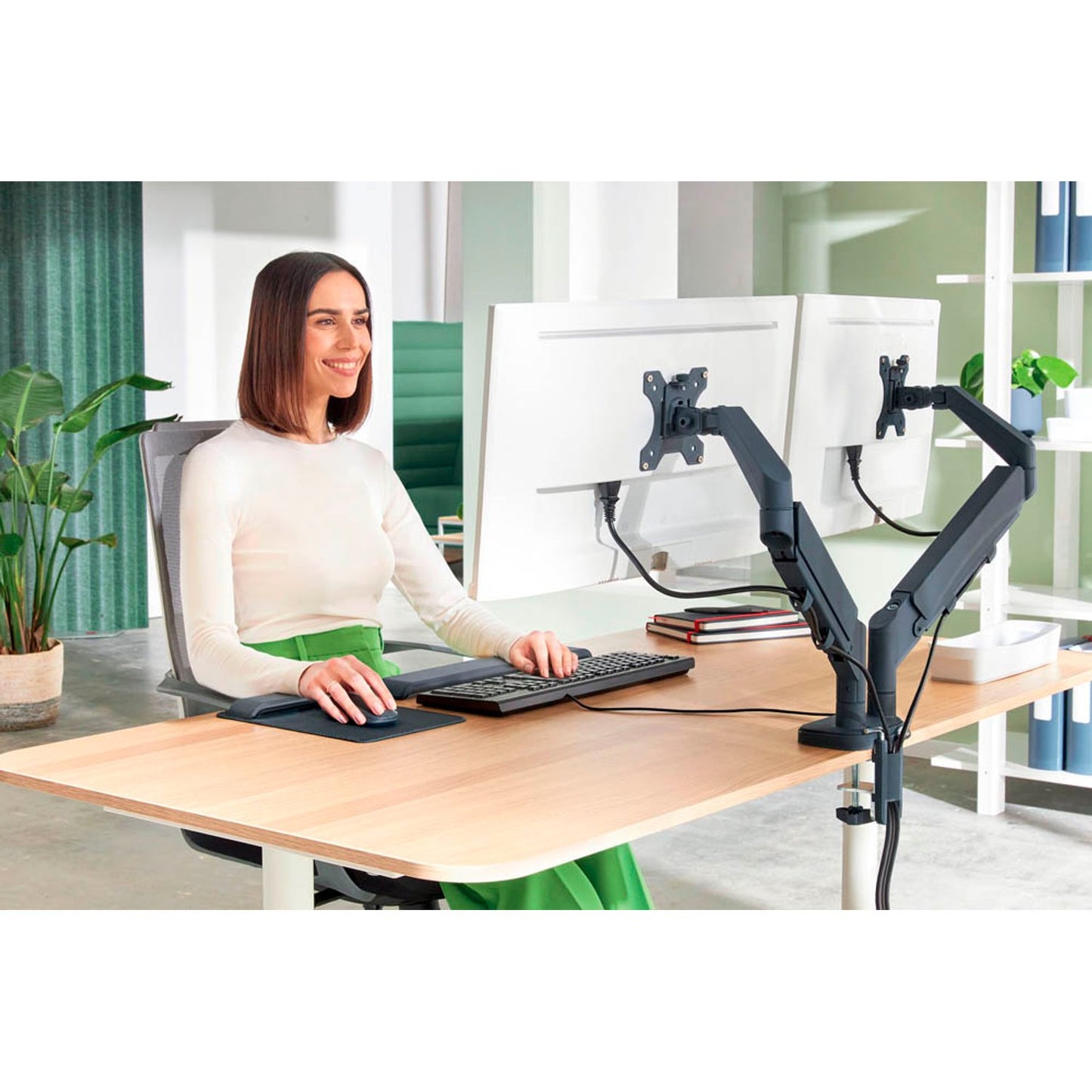 LEITZ Monitor-Halterung Ergo dunkelgrau für 2 Monitore, Tischklemme | 65370089