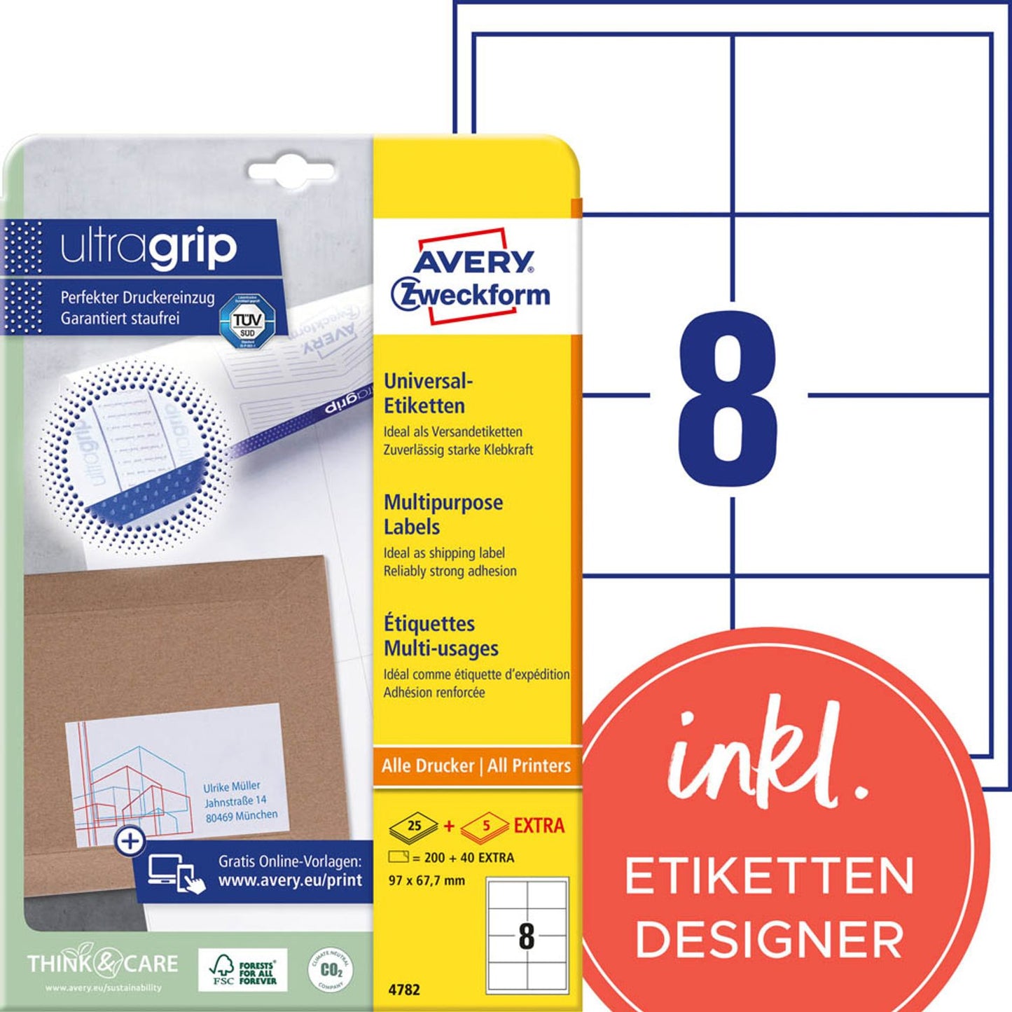 AVERY Zweckform Etiketten weiß 97,0 x 67,7 mm | 4782 | 1 Pack = 30 Blatt