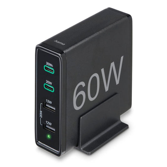 hama 4in1 USB-Ladestation schwarz, Kabellänge: 1,2 m, 60 Watt | 201628