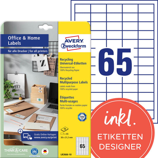 AVERY Zweckform Etiketten weiß 38,0 x 21,2 mm | LR3666-10 | 1 Pack = 10 Blatt